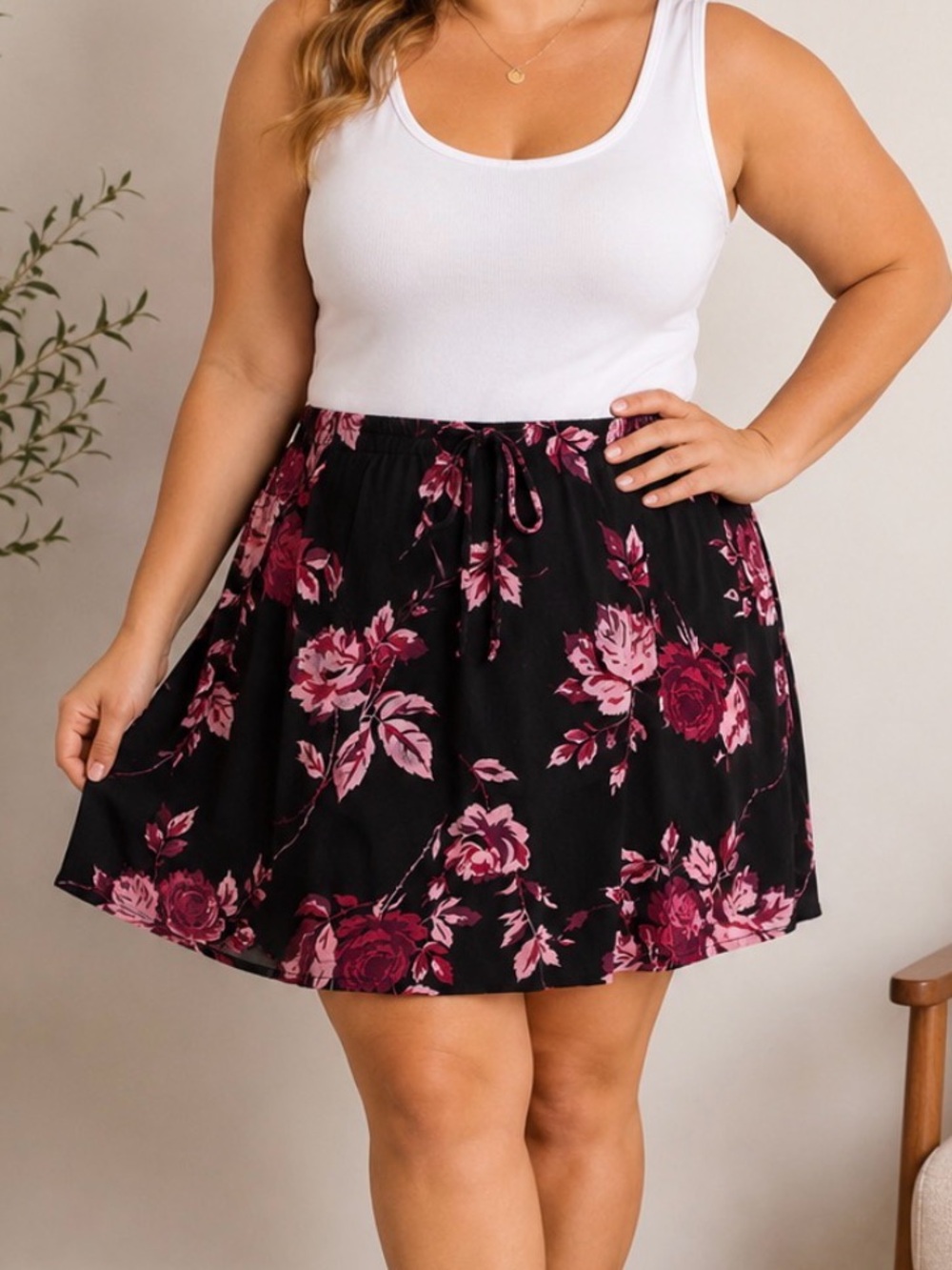 Style & Co. Black Off-Shoulder Top with Pink Floral Print